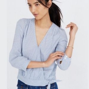Madewell Blue & White Stripe Wrap Blouse/Top